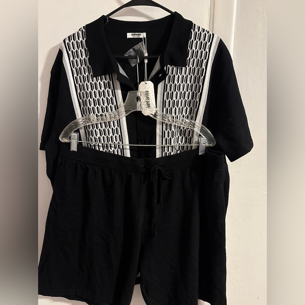 COOFANDY Mens 2 Piece Set Black Retro Knit Shirt Shorts NWT
(857)